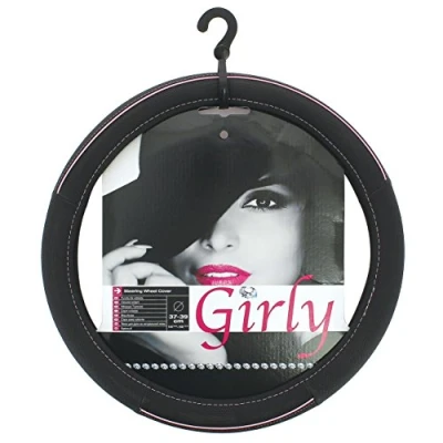 Image of CAR+ FVP1220 Steering Wheel Cover, Black/Pink Line