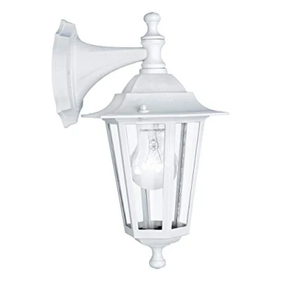 Image of Eglo Laterna 5 Outdoor Wall Light, White Cast Aluminium and Clear Glass Porch Lamp, Exterior Lantern with E27 Socket, IP44