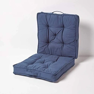 Image of HOMESCAPES Navy Blue Travel Booster Cushion Large Firm 50 cm Square Seat Pad and Backrest Thick Soft Dark Cotton Supportive Car For The Elderly, Post Operative Lumbar Support