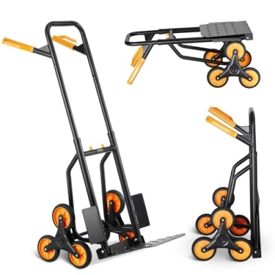 Image of VEVOR Stair Climbing Cart, 440 lbs Capacity Climber Hand Truck and Dolly, Heavy Duty Folding Trolley Cart with Dual Handle, 6 Wheels &amp; 2 Elastic Ropes for Home Office Shopping Moving Warehouse