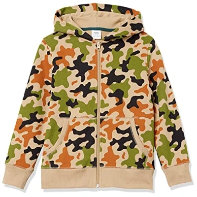 Image of Amazon Essentials Boys&#039; Fleece Zip Up Hoodie Sweatshirt, Green Camo, 6 7 Years