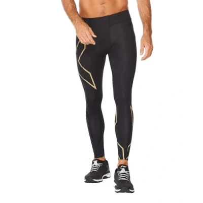 Image of 2XU Mens Light Speed Compression Tights, Black/Gold Reflective, L