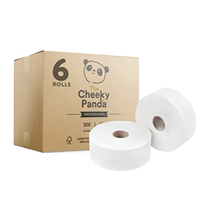 Image of The Cheeky Panda Professional Bamboo Maxi Jumbo Toilet Rolls Bulk Box of 6 (300m Length per Roll, 1800m Total) Plastic Free, for Office, Eco Friendly, Super Soft, Strong &amp; Sustainable
