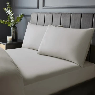 Image of Silentnight Pure Cotton Fitted Sheet Cool Soft Touch 200 Thread Count Extra Deep 40cm Bed Mattress Breathable 100% Elasticated Corners, Machine Washable, Light Grey, King
