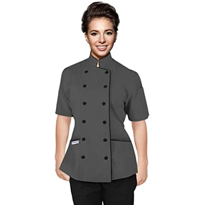 Image of Chef Apparel Short Sleeves Women&#039;s Ladies Chef&#039;s Coat Jackets XXL (for Bust 42 43), Grey