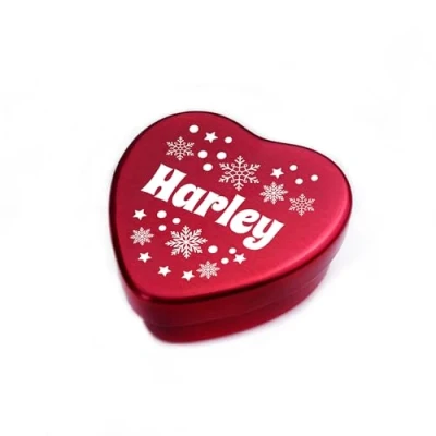 Image of Red Ocean Personalised Storage Heart Tin Sweets Secret Santa Gift Daughter Son Friend For Christmas Table Decoration