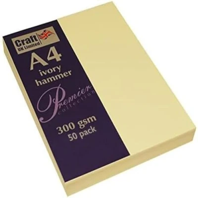 Image of Craft UK 2393 A4 Ivory Recycled Hammered Card 300 GSM 50 Sheets