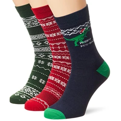 Image of JACK &amp; JONES Men&#039;s Jacrexmas Socks Gift Box, Scarlet Sage/Pack: Trekking Green Navy Blazer, One Size