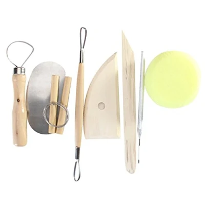 Image of 8Pcs Wood and Metal Pottery Clay Modeling Tool Set Good Design Flexibility Enhancer