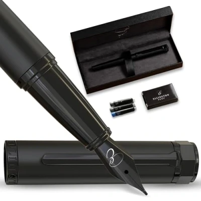 Image of Ellington Pens Luxury Fountain Pen Set for Writing Smooth Fine Nib Includes Refillable Ink Converter, 3 Cartridges [Black &amp; Blue], Gift Box Elegant Calligraphy