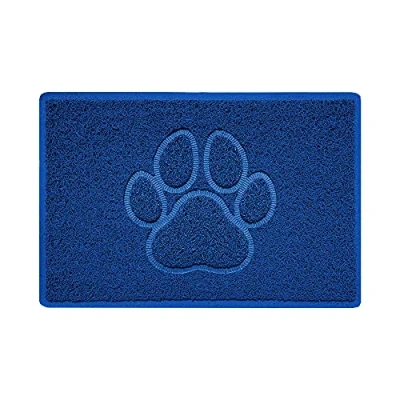 Image of Nicoman PAW Shape Cat Litter Box Mat, Dog Food Feeding Tray Matt, Non Slip, Easy Clean, Washable(60x40cm,Small),BLUE