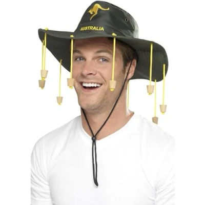 Image of Smiffys Australian Hat, Green with Corks, Around The World Fancy Dress, Adult Dress Up Hats