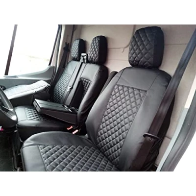 Image of Texmar FRONT Seat Covers 2+1 Designed to fit FORD TRANSIT after 2015 large cabin BLACK Eco Leather LHD