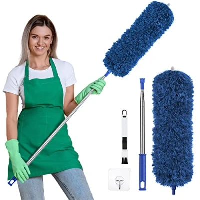 Image of Vicloon Feather Duster Extendable, 100 Inches Microfiber Cleaning Steel Telescopic with Bendable and Window Slot Brush Hand for Ceiling Fans, Cars…