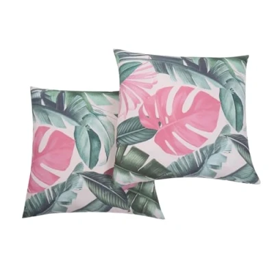 Image of Brentfords Outdoor Cushion Covers Tropical Print Throw Pillow Pack of 2, Super Soft Waterproof Garden For Patio Livingroom Sofa, Green 45x45cm