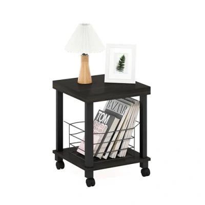 Image of Furinno Turn N Tube Classic 2 Tier End Table, Side Table with Casters, Espresso/Black