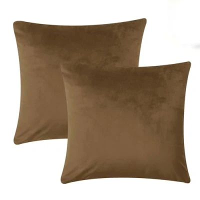 Image of Imperial Rooms Cushion Covers 45 x cm Pack of 2 Square Throw Velvet Pillow Cases Bedroom Decor for Sofa Living Room Car (Brown, 18 Inch)