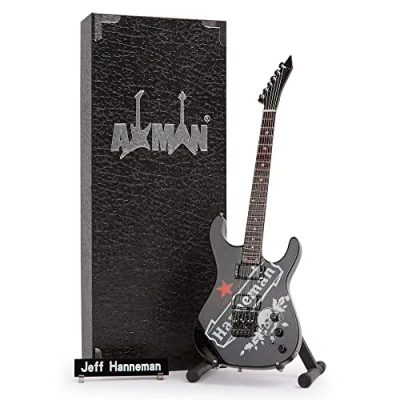 Image of Axman Jeff Hanneman Miniature Guitar Replica Music Gifts Handmade Ornamental 1/4 Scale Includes a Display Box, Name Tag and Stand