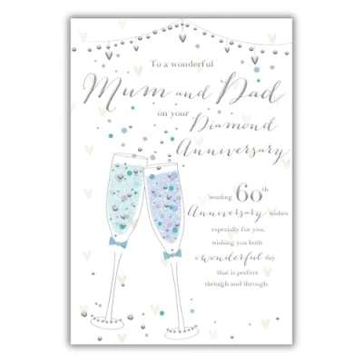 Image of ICG Mum &amp; Dad Diamond 60th Wedding Anniversary Card Big Text Hearts 9&quot; x 6&quot;