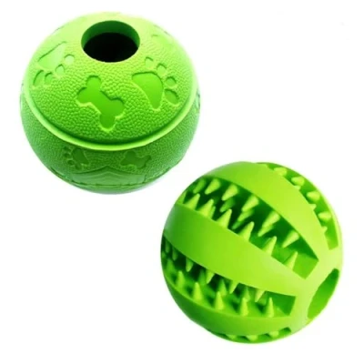 Image of Feixun Dog Treat Toy Ball, Rubber Food Ball,Dog Tooth Cleaning Interactive Toys 7.6 8.1cm (1*Green Type A + 1* Green B)