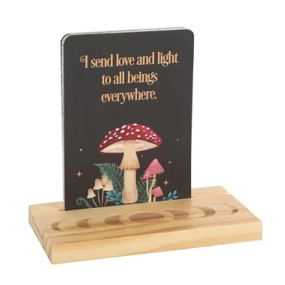 Image of Dark Forest Mystic Affirmation Cards with Wooden Moon Phase Stand Mystical Woodland Positivity Daily