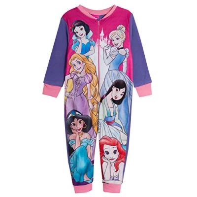 Image of Disney Princess Girls Onesie Fleece All in One Pyjamas Pink 3 4 Years