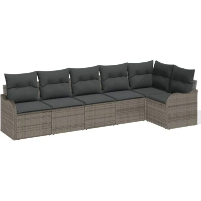 Image of vidaXL 6 Piece Garden Sofa Set with Cushions Grey Poly Rattan