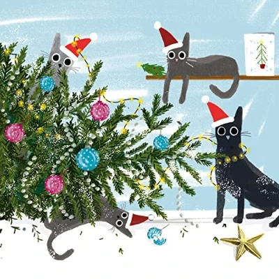 Image of Museums &amp; Galleries Charity Christmas Cards Cat astrophe Funny Design Eco Friendly and Recyclable Pack of 8