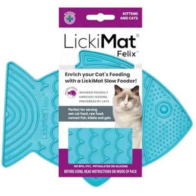 Image of LickiMat Felix, Fish Shaped Cat Slow Feeders for Feline Boredom and Anxiety Reduction; Perfect Food, Treats Reduction, Turquoise