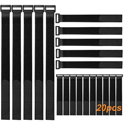 Image of QitinDasen 20Pcs Premium Cable Ties Set, Reusable Straps Cinch Straps, Multipurpose Hook and Loop Fastener, Wire Organizer for Cords Management (3 Sizes: 20cm, 30cm, 40cm)