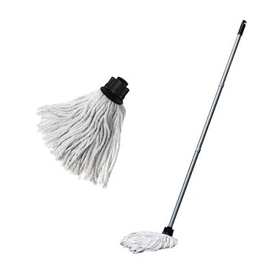 Image of Addis Cotton Mop Made from Recycled with 3 Piece Handle and Extra replacement Head, Metallic Grey. Easy To Assemble