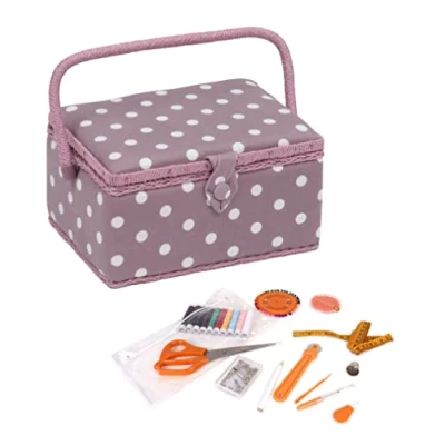 Image of Hobby Gift Exclusive Pre Filled Craft Storage Box with 94 Piece Sewing Kit Included, Mauve Spot, Medium, MRM121F