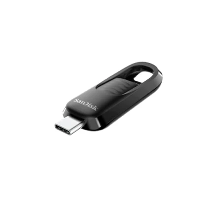 Image of SanDisk 128GB Ultra Slider USB Type C flash drive, stick, memory stick with fast performance, up to 400 MB/s read speeds, 3.2 Gen 1, retractable connector, keyring, Black