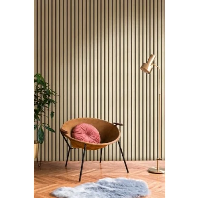 Image of A.S. Création Non Woven Wallpaper with Wall Panel Motif Metallic Effect 0,53 x 10,05 m Black Gold Wood Look Made in Germany 786272