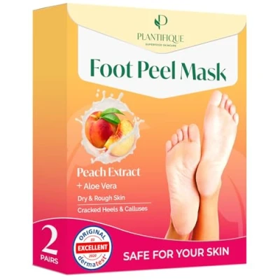 Image of Plantifique Foot Peel Mask 2Pack Dermatologically Tested Repair Heels &amp; Removes Dry Dead Skin for Soft Baby Feet Exfoliating Hard Peeling (Peach)