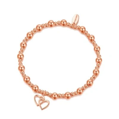 Image of Philip Jones Rose Gold Plated Heart Link Beaded Stretch Bracelet