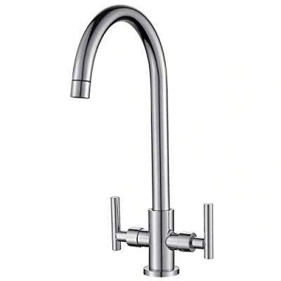Image of Cobbe Kitchen Tap, Sink Mixer Taps, Dual Lever Swivel Spout, 360 Swivel, Taps with UK Standard Fittings, Chrome