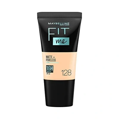 Image of Maybelline New York Fit Me Foundation, Matte and Poreless 128 Warm Nude 18ml Liquid Foundation. Full 16 Hour Oil Control for a shine free finish, SPF 22. Matches natural tone. Pack of 3