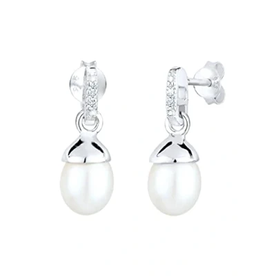 Image of Elli DIAMONDS Earrings Women Precious Freshwater Cultured Pearl Diamond (0.03 ct.) 925 Sterling Silver