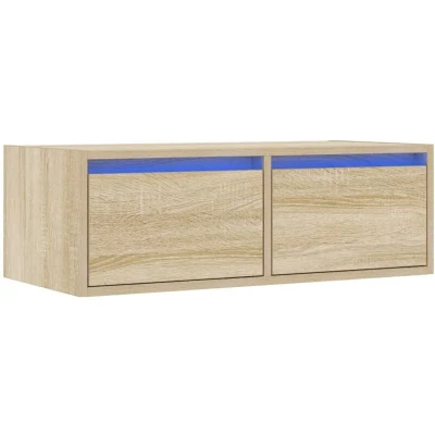 Image of vidaXL TV Cabinet Modern 75x35.5x25 cm Engineered Wood Stand with RGB LED Lights, Wall Mount Option &amp; Storage