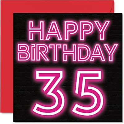 Image of Fun 35th Birthday Cards for Men Woman Neon Glow Happy Card Dad Mum Son Daughter Brother Sister Uncle Auntie Cousin, 145mm x Greeting Cards,