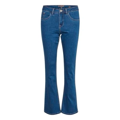 Image of Cream Women&#039;s Jeans Slim Fit Bootcut Legs Midrise Waist Regular Waistband Jeans, Indigo Blue Denim,