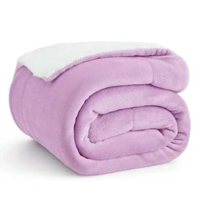 Image of Bedsure Sherpa Fleece Throw Blanket Fluffy Microfiber Solid Blankets for Bed and Couch Double/Twin Size, Lilac, 150x200cm