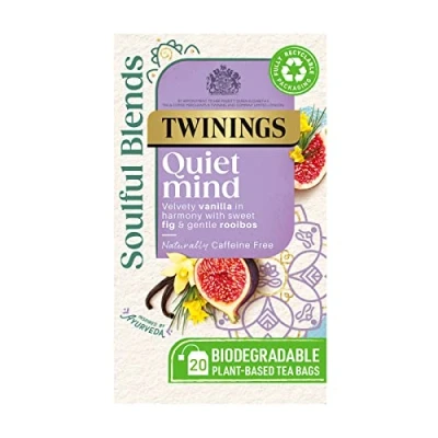 Image of Twinings Soulful Blends Quiet Mind Inspired by Ayurveda Velvety Vanilla Herbal Tea Infusion with Fig &amp; Rooibos 20 x Biodegradable Bags