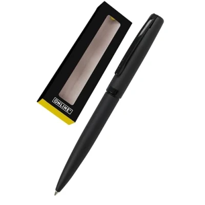 Image of Online Eleganza Ballpen I Colour: Black Replaceable Large Refill Metal Biro Ink Colour Retractable Ballpoint Pen In Gift Box