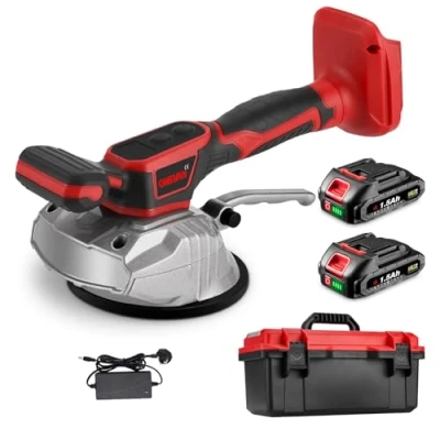 Image of Cordless Tile Vibration Tiling Machine 200 kg Adsorption, 6 Adjustable Speed &amp; LCD Display for Floor Suction Cup Vibrating Tool