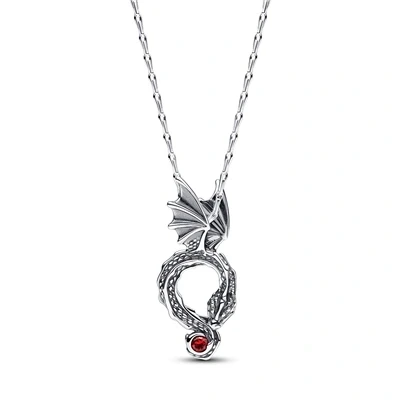 Image of Pandora Project House dragon sterling silver necklace with salsa red crystal