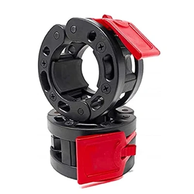 Image of Clout Fitness Olympic Barbell Clamps Collars Quick Release Pair of Locking Weight Clips Fit 2 Inch for Weightlifting (Black/Red)