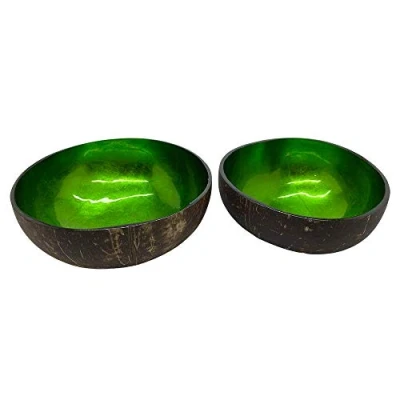 Image of VIE Gourmet Coconut Bowls Hand Painted, Lacquered, Set of 2, Design 14, One Size