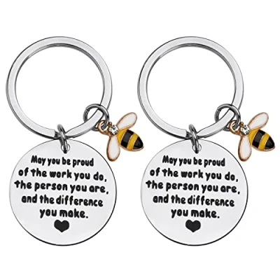 Image of Juliyeh 2 Packs Inspirational Keyring Birthday Keychain for Friendship, Thank You Gifts Women Men Best Friend Keyring, Leaving Colleagues Nurse Teacher Boyfriend Girlfriend